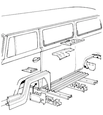 Blechteile mittig passend für den VW Bus T2