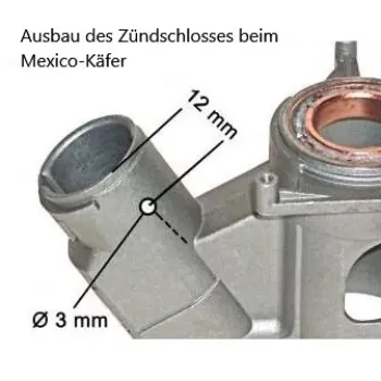 An dieser Stelle muss zum Ausbau des Zündschloss ein 3mm Loch gebohrt werden, um den Sperrriegel eindrücken zu können