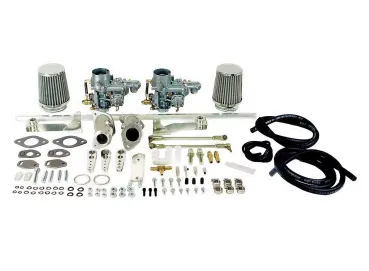 Zweivergaseranlage 34er für VW Typ1-Motor mit stehendem Gebläse