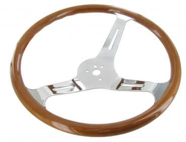 Holzlenkrad Classic 380mm - für Käfer u.a. - Polierte Chromspeichen