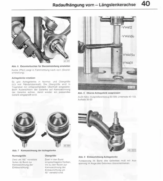 Auszug aus dem Werkstatthandbuch zum Wechsel der Traggelenke Auszug aus dem Werkstatthandbuch zum Wechsel der Traggelenke