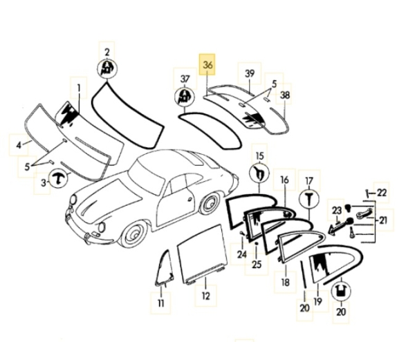 Heckscheibe aus Klarglas - 356- 356B T5 - Original Sekurit - 644 545 101 00