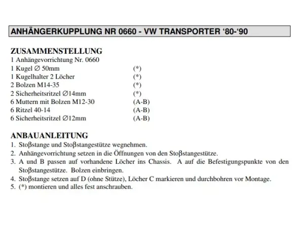 Anhängerkupplung m. TÜV - Bus T3 m. Syncro - 8/79-7/93
