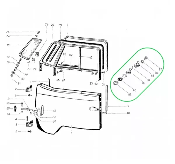 Türscheibe Verriegelung rechts - Bus T1 - 211 837 822A