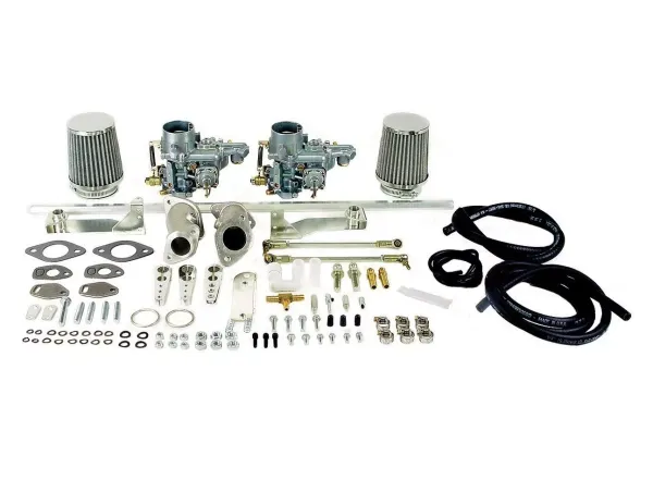 Zweivergaseranlage 34er für VW Typ1-Motor mit stehendem Gebläse