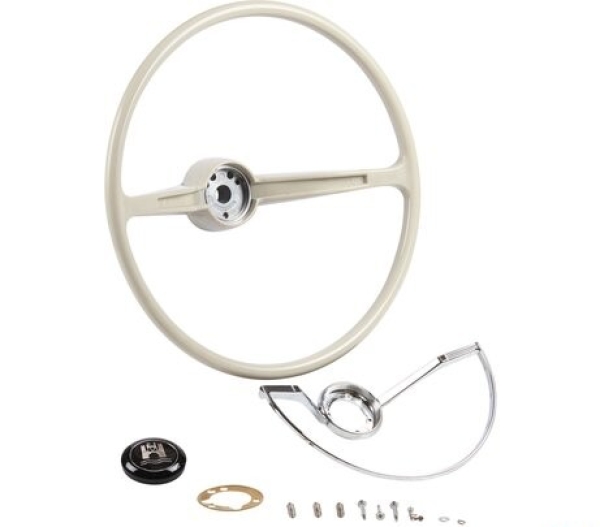 Lenkrad komplett mit Hupenring - Grau / Chrom - Ø400 mm - passend für VW Käfer Karmann Ghia 356 u.a. - Kopie