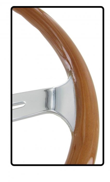 Holzlenkrad Classic 380mm - für Käfer u.a. - Polierte Chromspeichen