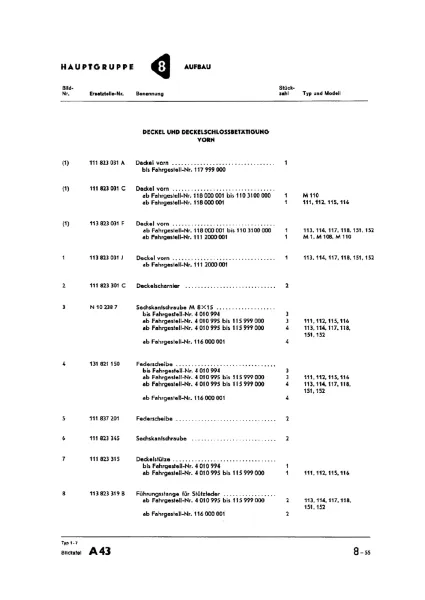 Kofferraumhaube o. Gitter - Käfer 1200 Std - ab 08/67 - 111 823 031 E