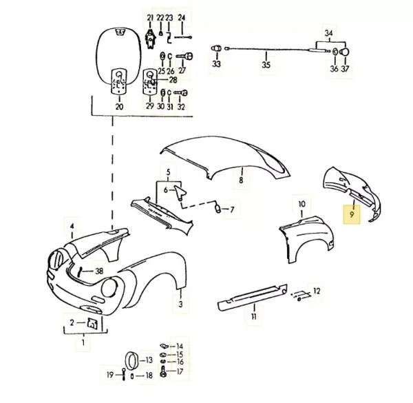Teile der Rohkarosserie des Porsche 356