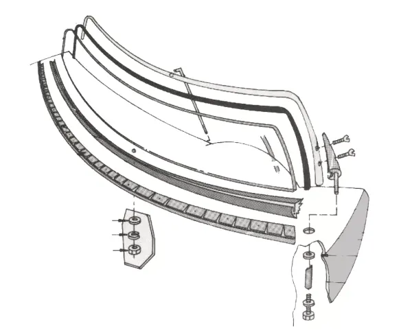 Montagezeichnung des kompletten Frontscheibenrahmens